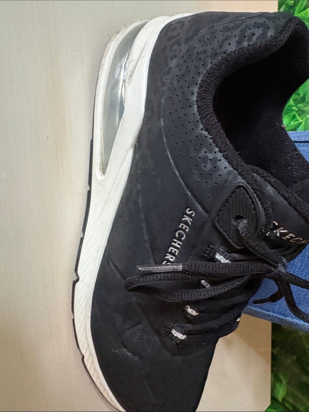 Skechers Black leopard Women's Athletic Sneakers with White Air-Cushion Sole - Picture 2 of 6